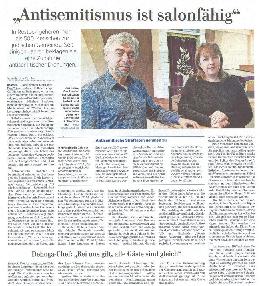 OZ, 9./10.10.21, S.9, Martina Radtke 'Antisemitismus ist salonfähig'