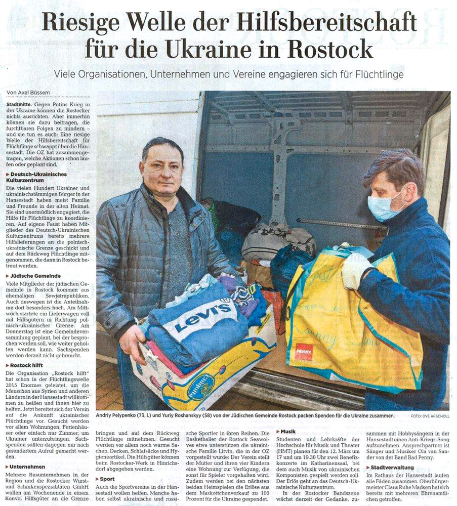 OZ, 03.03.22, S.12, Axel Bхssem, Riesige Welle der Hilfsbereitschaft für die Ukraine in Rostock