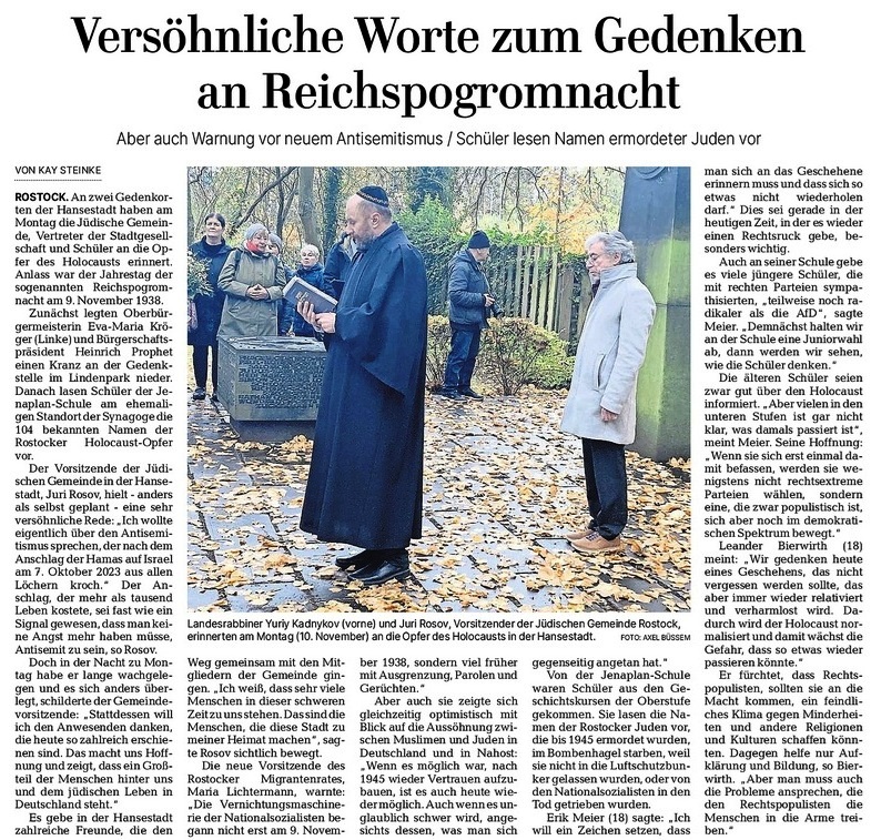 OZ, 11.11.25, S.10, Versöhnliche Worte zum Gedenken an Reichspogromnacht, Kai Steinke